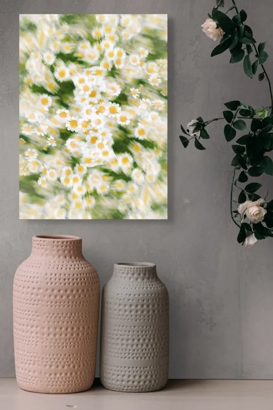Tablou Canvas, "Dansul eteric al margaretelor în floare", Flori, Margarete, Mișcare, Energie, Culori, Natură, Vise, Artă, 39 x 54 cm – poza 6