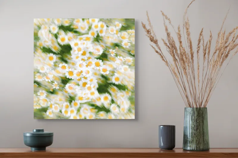 Tablou Canvas, "Dansul eteric al margaretelor în floare", Flori, Margarete, Mișcare, Energie, Culori, Natură, Vise, Artă, 50 x 50 cm – poza 4