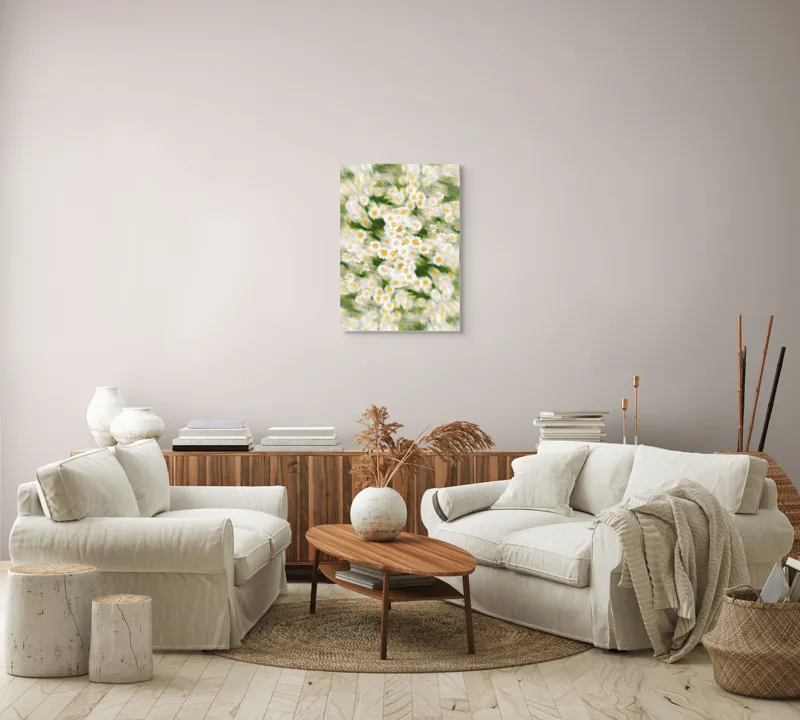 Tablou Canvas, "Dansul eteric al margaretelor în floare", Flori, Margarete, Mișcare, Energie, Culori, Natură, Vise, Artă, 50 x 70 cm – poza 4