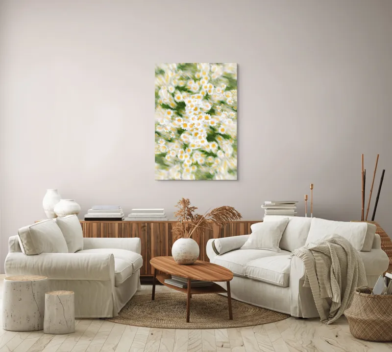 Tablou Canvas, "Dansul eteric al margaretelor în floare", Flori, Margarete, Mișcare, Energie, Culori, Natură, Vise, Artă, 70 x 100 cm – poza 4