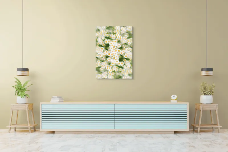 Tablou Canvas, "Dansul eteric al margaretelor în floare", Flori, Margarete, Mișcare, Energie, Culori, Natură, Vise, Artă, 70 x 100 cm – poza 5