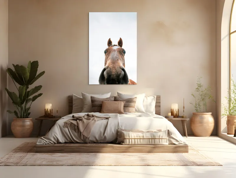 Tablou Canvas, "Calul privind spre cer senin", Nu pot identifica cine este în imagine., 100 x 150 cm – poza 3