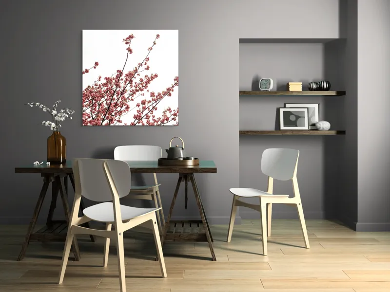 Tablou Canvas, "Flori de cireș în adierea vântului", Flori, Roz, Ramuri, Cer, Primăvară, Natură, Delicat, Frumusețe, Prospețime, Abundență., 100 x 100 cm – poza 6