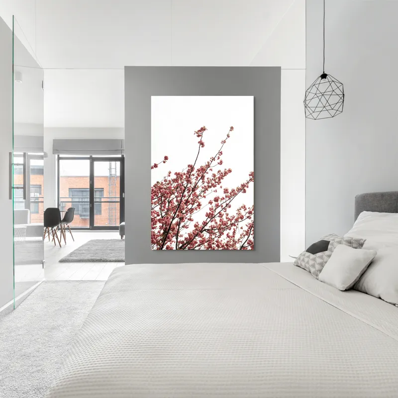 Tablou Canvas, "Flori de cireș în adierea vântului", Flori, Roz, Ramuri, Cer, Primăvară, Natură, Delicat, Frumusețe, Prospețime, Abundență., 100 x 150 cm – poza 5