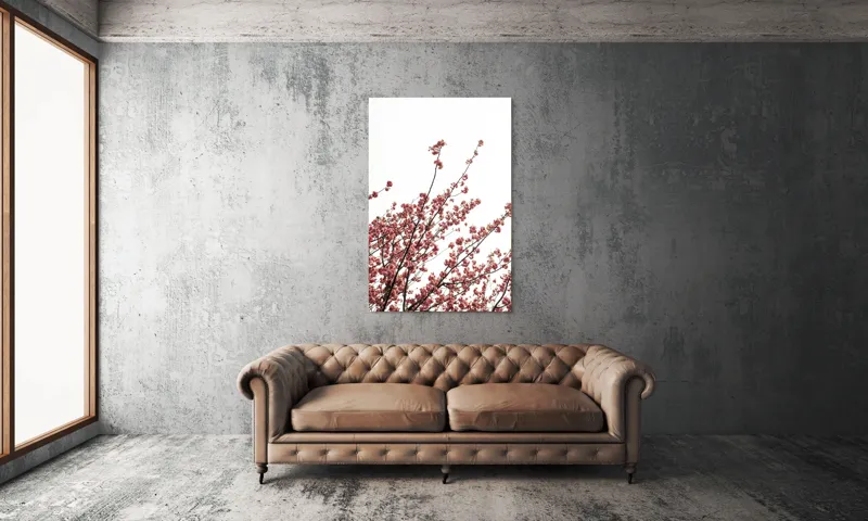 Tablou Canvas, "Flori de cireș în adierea vântului", Flori, Roz, Ramuri, Cer, Primăvară, Natură, Delicat, Frumusețe, Prospețime, Abundență., 100 x 150 cm – poza 6