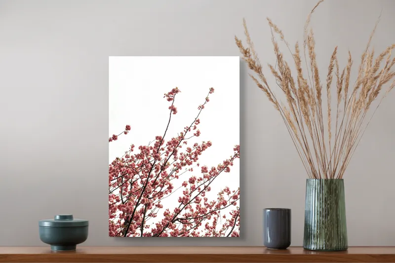 Tablou Canvas, "Flori de cireș în adierea vântului", Flori, Roz, Ramuri, Cer, Primăvară, Natură, Delicat, Frumusețe, Prospețime, Abundență., 39 x 54 cm – poza 3