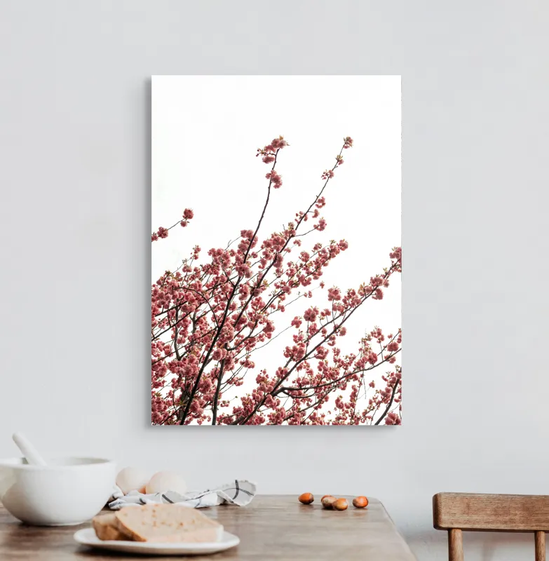 Tablou Canvas, "Flori de cireș în adierea vântului", Flori, Roz, Ramuri, Cer, Primăvară, Natură, Delicat, Frumusețe, Prospețime, Abundență., 50 x 70 cm – poza 3