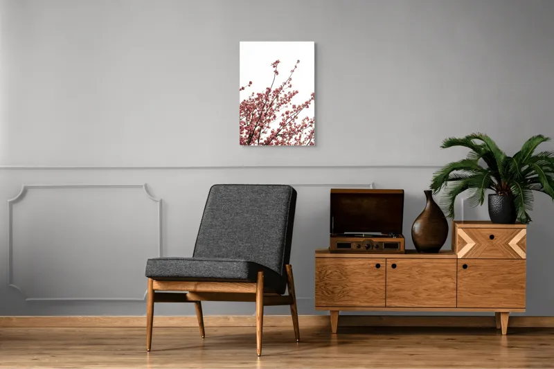 Tablou Canvas, "Flori de cireș în adierea vântului", Flori, Roz, Ramuri, Cer, Primăvară, Natură, Delicat, Frumusețe, Prospețime, Abundență., 50 x 70 cm – poza 8
