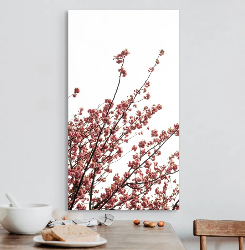 Tablou Canvas, "Flori de cireș în adierea vântului", Flori, Roz, Ramuri, Cer, Primăvară, Natură, Delicat, Frumusețe, Prospețime, Abundență., 50 x 90 cm – poza 3