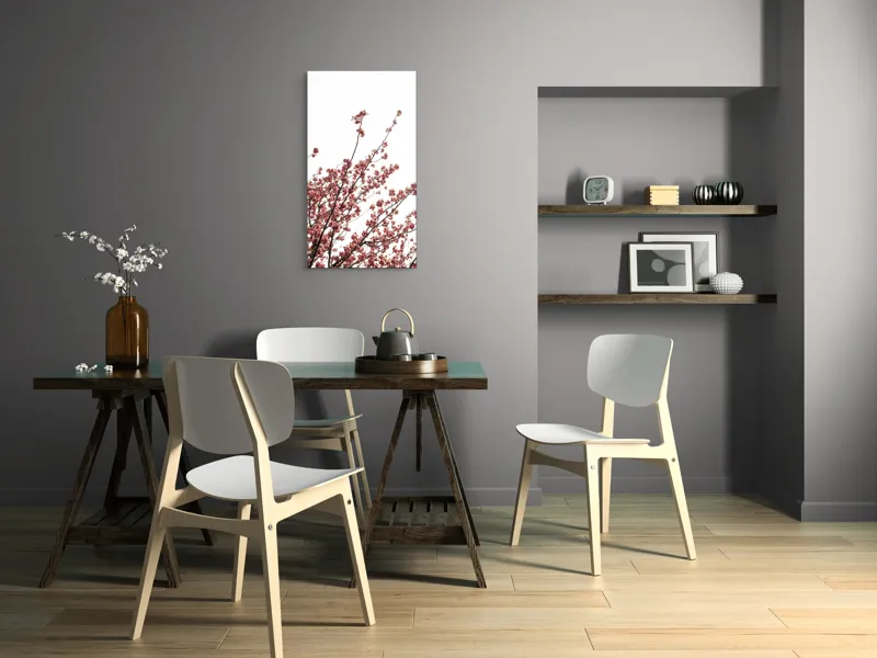 Tablou Canvas, "Flori de cireș în adierea vântului", Flori, Roz, Ramuri, Cer, Primăvară, Natură, Delicat, Frumusețe, Prospețime, Abundență., 50 x 90 cm – poza 4