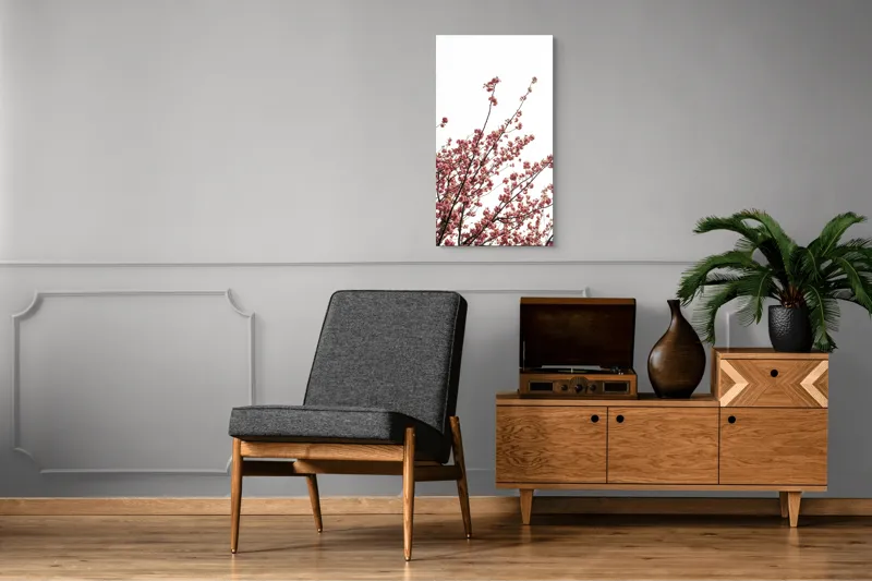 Tablou Canvas, "Flori de cireș în adierea vântului", Flori, Roz, Ramuri, Cer, Primăvară, Natură, Delicat, Frumusețe, Prospețime, Abundență., 50 x 90 cm – poza 8