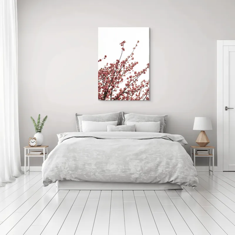 Tablou Canvas, "Flori de cireș în adierea vântului", Flori, Roz, Ramuri, Cer, Primăvară, Natură, Delicat, Frumusețe, Prospețime, Abundență., 70 x 100 cm – poza 3