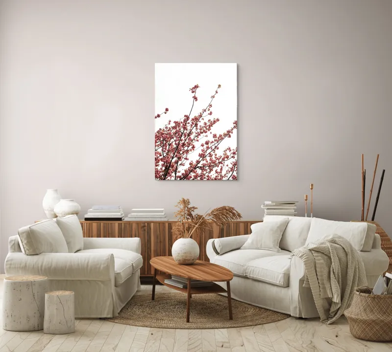 Tablou Canvas, "Flori de cireș în adierea vântului", Flori, Roz, Ramuri, Cer, Primăvară, Natură, Delicat, Frumusețe, Prospețime, Abundență., 70 x 100 cm – poza 4