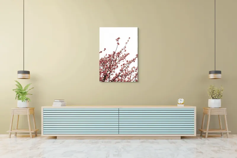 Tablou Canvas, "Flori de cireș în adierea vântului", Flori, Roz, Ramuri, Cer, Primăvară, Natură, Delicat, Frumusețe, Prospețime, Abundență., 70 x 100 cm – poza 5