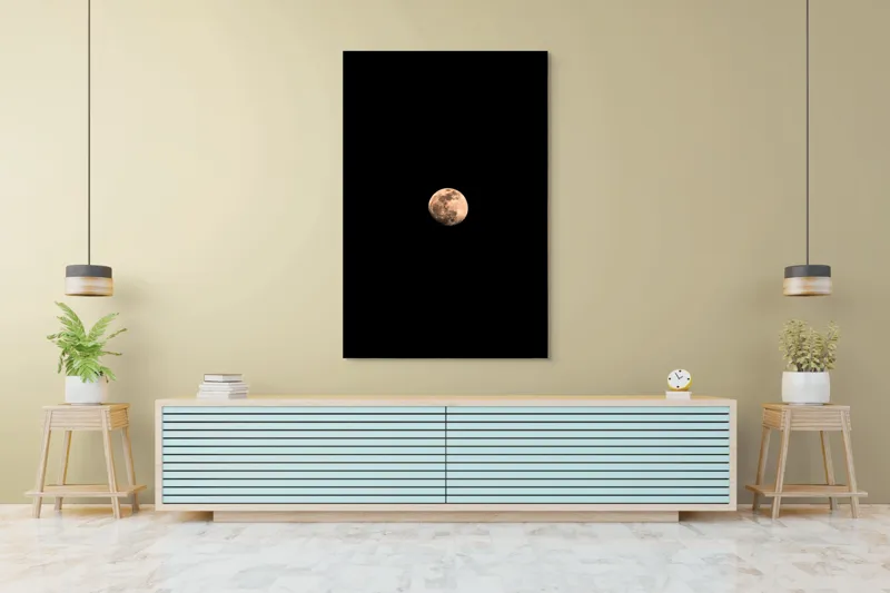 Tablou Canvas, "Luna strălucind în noapte profundă", Mister, Lumină, Solitudine, Cer, Noapte, Claritate, Strălucire, Univers., 100 x 150 cm – poza 4