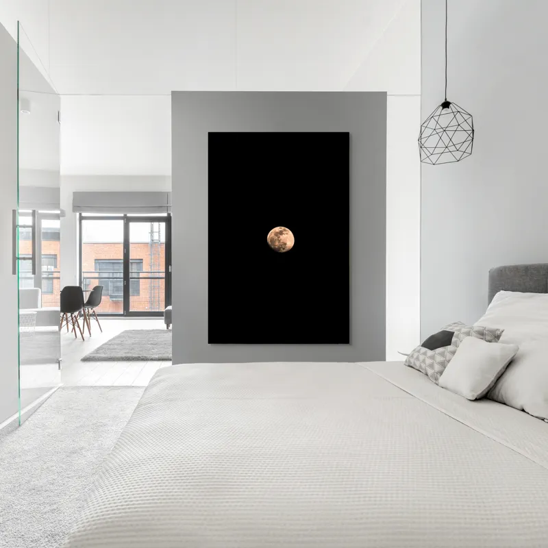 Tablou Canvas, "Luna strălucind în noapte profundă", Mister, Lumină, Solitudine, Cer, Noapte, Claritate, Strălucire, Univers., 100 x 150 cm – poza 5