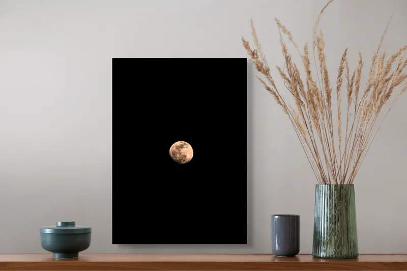 Tablou Canvas, "Luna strălucind în noapte profundă", Mister, Lumină, Solitudine, Cer, Noapte, Claritate, Strălucire, Univers., 39 x 54 cm – poza 3