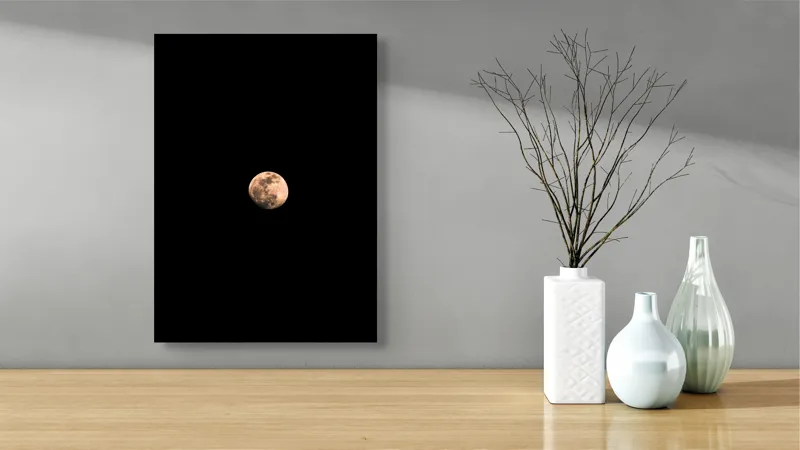 Tablou Canvas, "Luna strălucind în noapte profundă", Mister, Lumină, Solitudine, Cer, Noapte, Claritate, Strălucire, Univers., 39 x 54 cm – poza 4