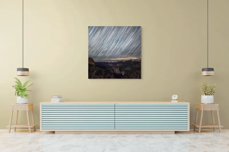 Tablou Canvas, "Stelele dansează deasupra munților tăcuți", Căile, Stelare, Strălucesc, Ceruri, Munți, Panorama, Nocturnă, Magnifică, Timp, Expunere, 100 x 100 cm – poza 5