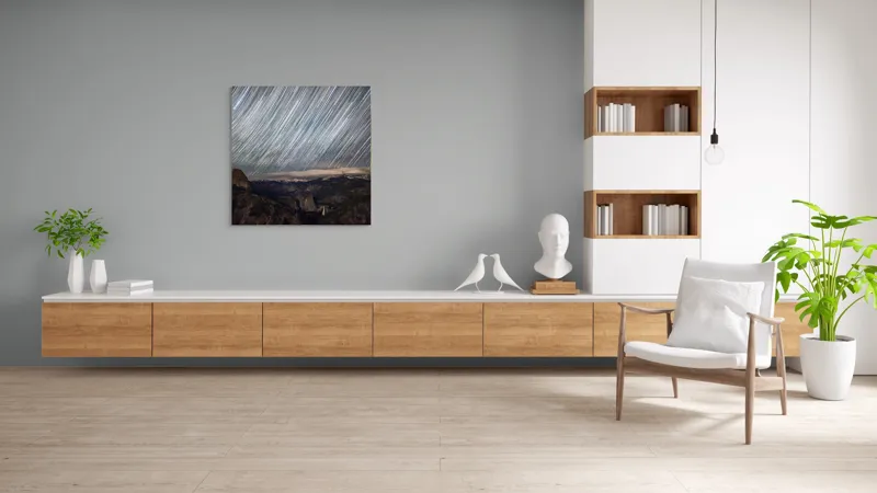 Tablou Canvas, "Stelele dansează deasupra munților tăcuți", Căile, Stelare, Strălucesc, Ceruri, Munți, Panorama, Nocturnă, Magnifică, Timp, Expunere, 100 x 100 cm – poza 8