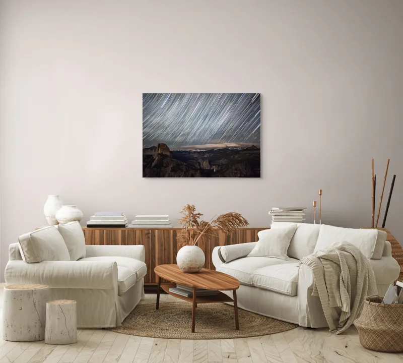 Tablou Canvas, "Stelele dansează deasupra munților tăcuți", Căile, Stelare, Strălucesc, Ceruri, Munți, Panorama, Nocturnă, Magnifică, Timp, Expunere, 100 x 70 cm – poza 3