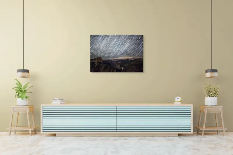 Tablou Canvas, "Stelele dansează deasupra munților tăcuți", Căile, Stelare, Strălucesc, Ceruri, Munți, Panorama, Nocturnă, Magnifică, Timp, Expunere, 100 x 70 cm – poza 4