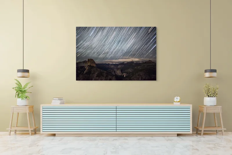 Tablou Canvas, "Stelele dansează deasupra munților tăcuți", Căile, Stelare, Strălucesc, Ceruri, Munți, Panorama, Nocturnă, Magnifică, Timp, Expunere, 150 x 100 cm – poza 6