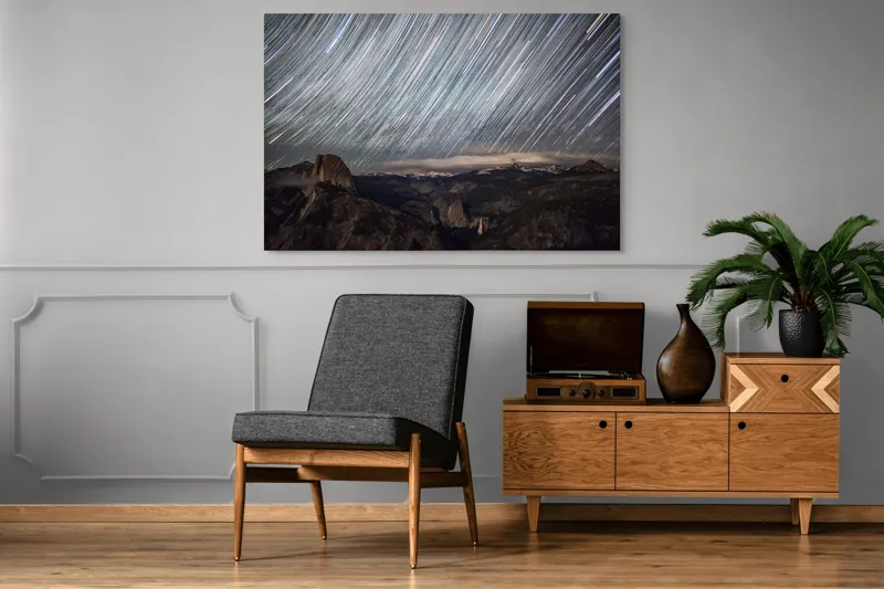 Tablou Canvas, "Stelele dansează deasupra munților tăcuți", Căile, Stelare, Strălucesc, Ceruri, Munți, Panorama, Nocturnă, Magnifică, Timp, Expunere, 150 x 100 cm – poza 8