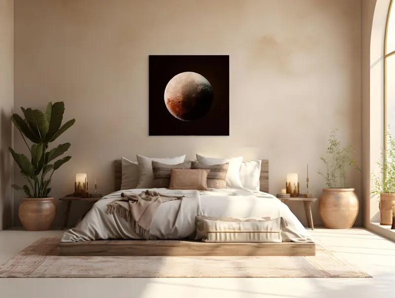 Tablou Canvas, "Planeta misterioasă în penumbră cosmică", Mister, Planeta, Umbră, Textură, Maro, Albastru, Lumină, Cerc, Misterios, 100 x 100 cm – poza 4