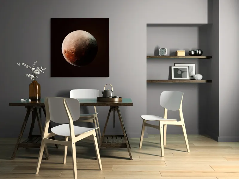 Tablou Canvas, "Planeta misterioasă în penumbră cosmică", Mister, Planeta, Umbră, Textură, Maro, Albastru, Lumină, Cerc, Misterios, 100 x 100 cm – poza 6