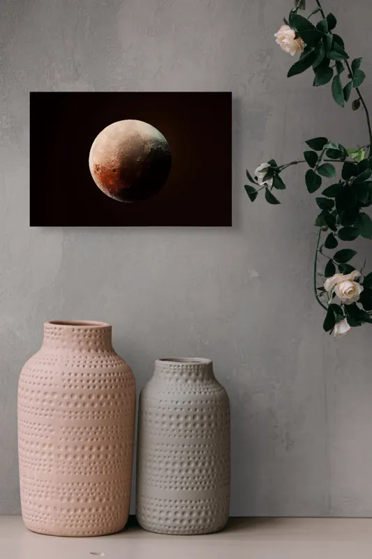 Tablou Canvas, "Planeta misterioasă în penumbră cosmică", Mister, Planeta, Umbră, Textură, Maro, Albastru, Lumină, Cerc, Misterios, 39 x 26 cm – poza 4