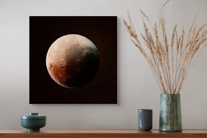 Tablou Canvas, "Planeta misterioasă în penumbră cosmică", Mister, Planeta, Umbră, Textură, Maro, Albastru, Lumină, Cerc, Misterios, 50 x 50 cm – poza 4