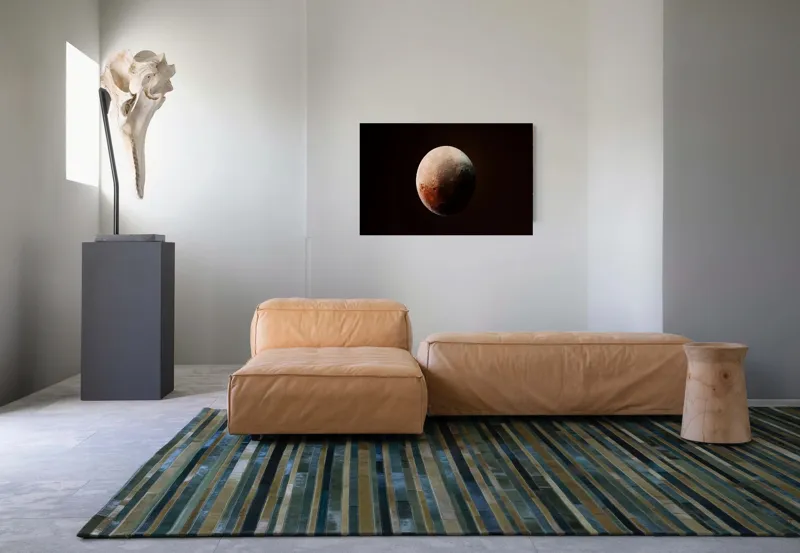 Tablou Canvas, "Planeta misterioasă în penumbră cosmică", Mister, Planeta, Umbră, Textură, Maro, Albastru, Lumină, Cerc, Misterios, 90 x 50 cm – poza 8