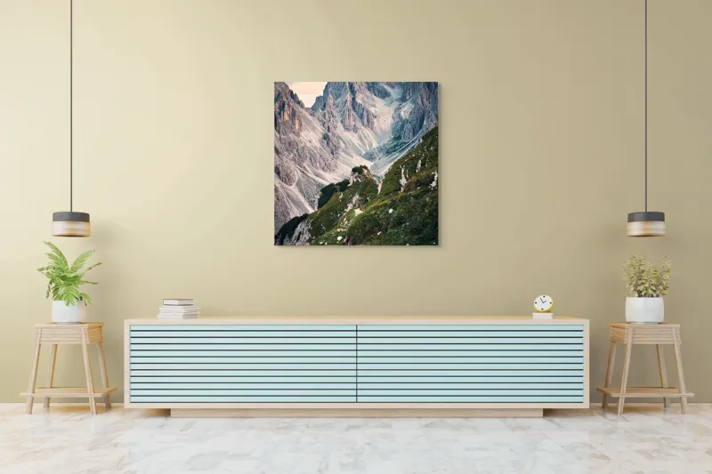 Tablou Canvas, "Munții învăluiți în lumina apusului", Majestic, Rugged, Towering, Serene, Verdant, Picturesque, Stark, Breathtaking, 100 x 100 cm – poza 5