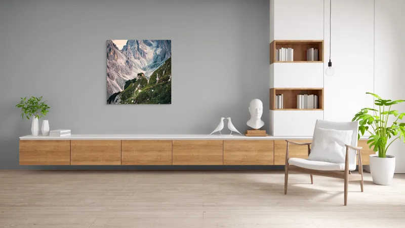 Tablou Canvas, "Munții învăluiți în lumina apusului", Majestic, Rugged, Towering, Serene, Verdant, Picturesque, Stark, Breathtaking, 100 x 100 cm – poza 8