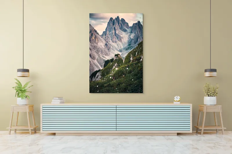 Tablou Canvas, "Munții învăluiți în lumina apusului", Majestic, Rugged, Towering, Serene, Verdant, Picturesque, Stark, Breathtaking, 100 x 150 cm – poza 4