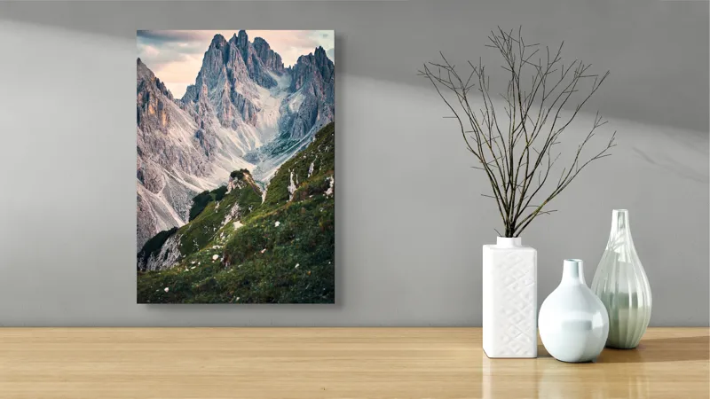 Tablou Canvas, "Munții învăluiți în lumina apusului", Majestic, Rugged, Towering, Serene, Verdant, Picturesque, Stark, Breathtaking, 39 x 54 cm – poza 4