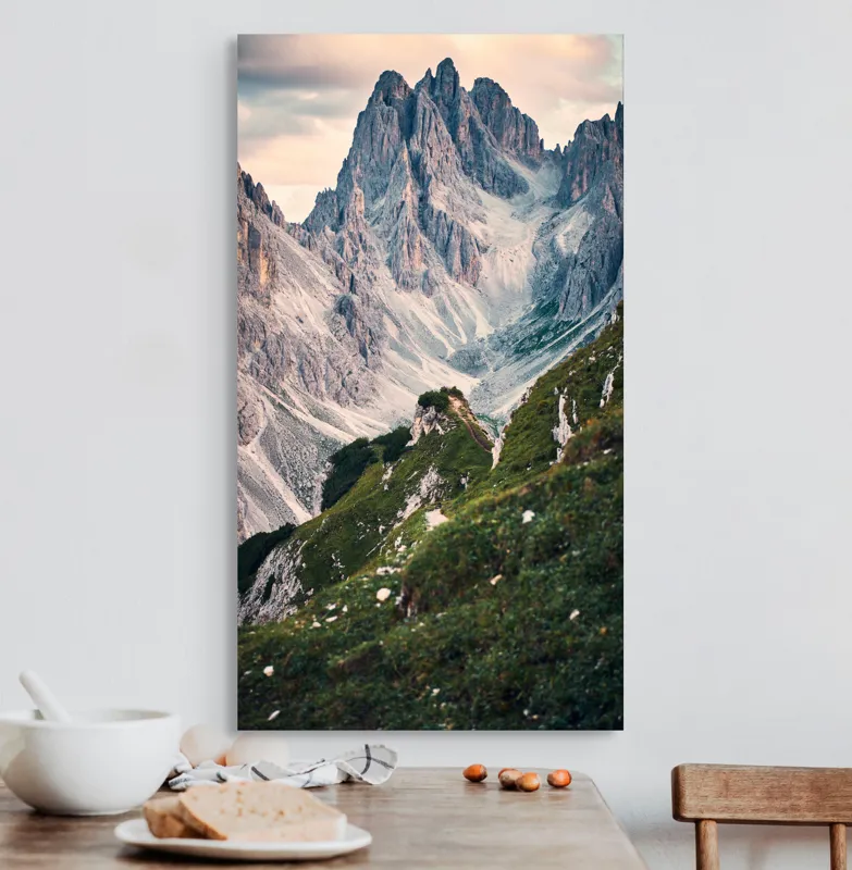 Tablou Canvas, "Munții învăluiți în lumina apusului", Majestic, Rugged, Towering, Serene, Verdant, Picturesque, Stark, Breathtaking, 50 x 90 cm – poza 3