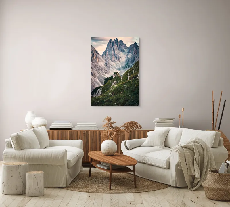 Tablou Canvas, "Munții învăluiți în lumina apusului", Majestic, Rugged, Towering, Serene, Verdant, Picturesque, Stark, Breathtaking, 70 x 100 cm – poza 4