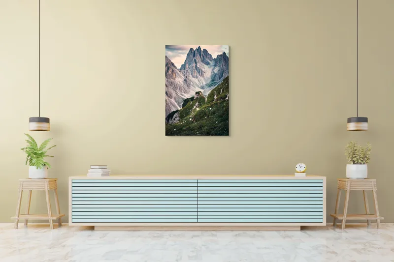 Tablou Canvas, "Munții învăluiți în lumina apusului", Majestic, Rugged, Towering, Serene, Verdant, Picturesque, Stark, Breathtaking, 70 x 100 cm – poza 5