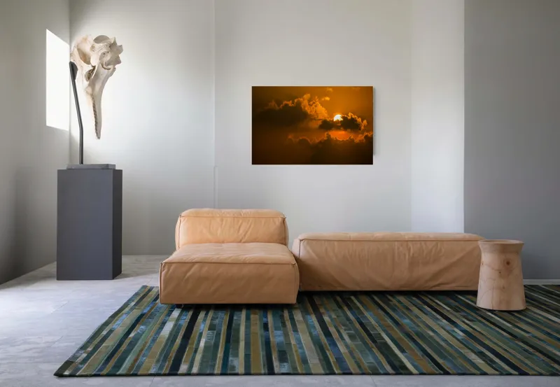 Tablou Canvas, "Soarele ascuns printre nori aurii", Soare, Apus, Nori, Cer, Portocaliu, Umbre, Lumină, Strălucire, Oglindire, Natură, 90 x 50 cm – poza 8