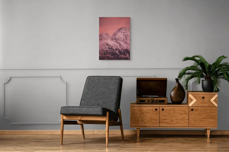 Tablou Canvas, "Tainicul amurg al munților înzăpeziți", Montană, Zăpadă, Creste, Cer, Roz, Apus, Imagine, Frumusețe, Liniște, Peisaj, 50 x 70 cm – poza 8