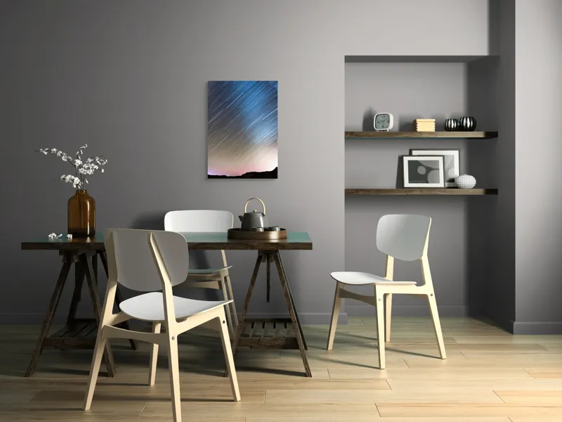 Tablou Canvas, "Stele strălucitoare peste munții întunecați", Stele, Cer, Pante, Noapte, Lumină, Peisaj, Mișcare, Lung, Expunere, Strălucire, Orizont, 50 x 70 cm – poza 5