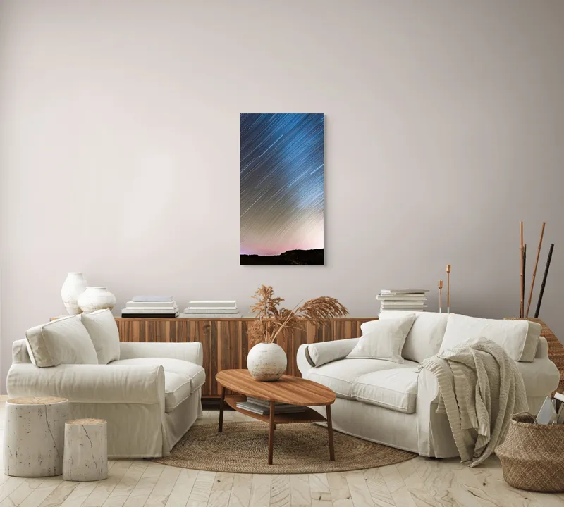 Tablou Canvas, "Stele strălucitoare peste munții întunecați", Stele, Cer, Pante, Noapte, Lumină, Peisaj, Mișcare, Lung, Expunere, Strălucire, Orizont, 50 x 90 cm – poza 7