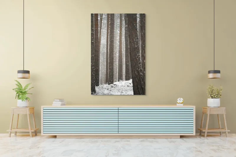 Tablou Canvas, "Visul unei păduri de iarnă", Copaci, Zapada, Trunchiuri, Padure, Iarna, Liniste, Natură, 100 x 150 cm – poza 4