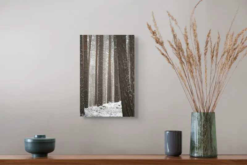 Tablou Canvas, "Visul unei păduri de iarnă", Copaci, Zapada, Trunchiuri, Padure, Iarna, Liniste, Natură, 26 x 39 cm – poza 5