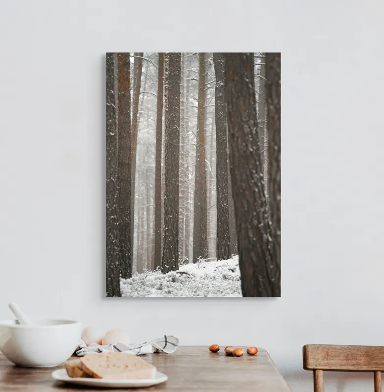 Tablou Canvas, "Visul unei păduri de iarnă", Copaci, Zapada, Trunchiuri, Padure, Iarna, Liniste, Natură, 50 x 70 cm – poza 3