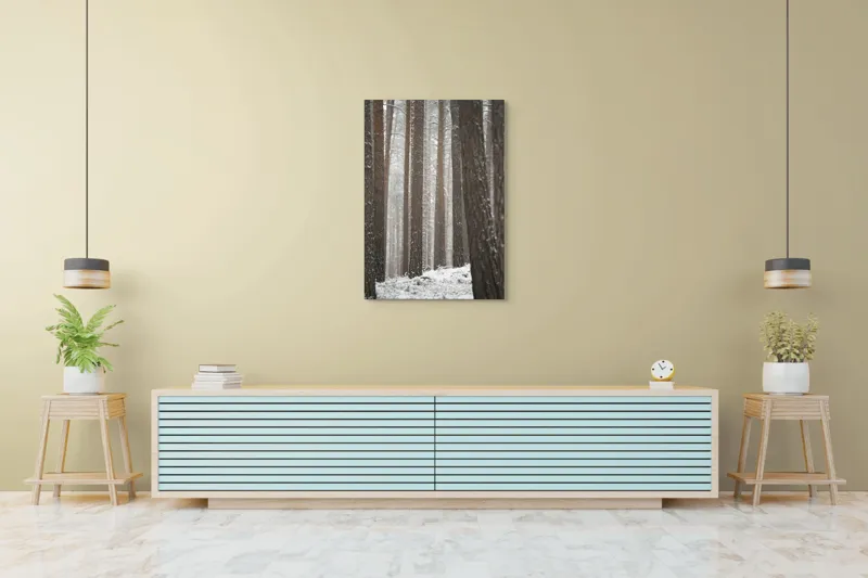 Tablou Canvas, "Visul unei păduri de iarnă", Copaci, Zapada, Trunchiuri, Padure, Iarna, Liniste, Natură, 70 x 100 cm – poza 5