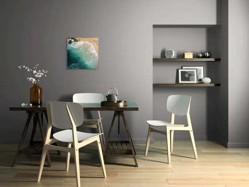Tablou Canvas, "Valurile mării pe țărmul nisipos", Ocean, Valuri, Nisip, Țărm, Albastru, Spumă, Stânci, Natură, 50 x 50 cm – poza 8