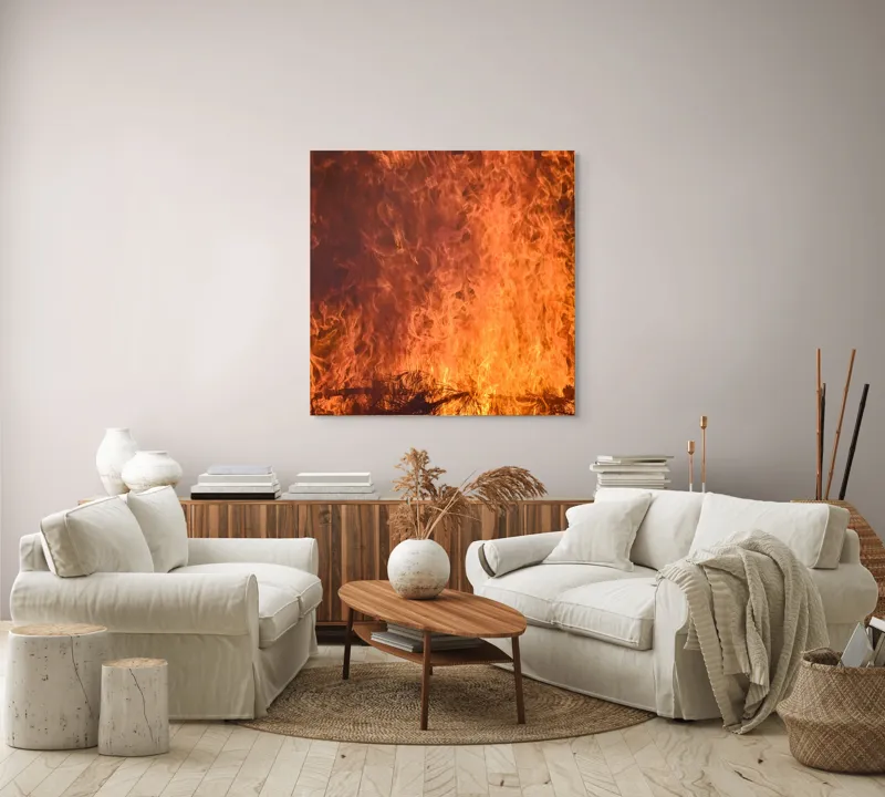 Tablou Canvas, "Focul în dansul etern al flăcărilor", Foc, Flăcări, Căldură, Intensitate, Ardere, Strălucire, Energie, 100 x 100 cm – poza 3